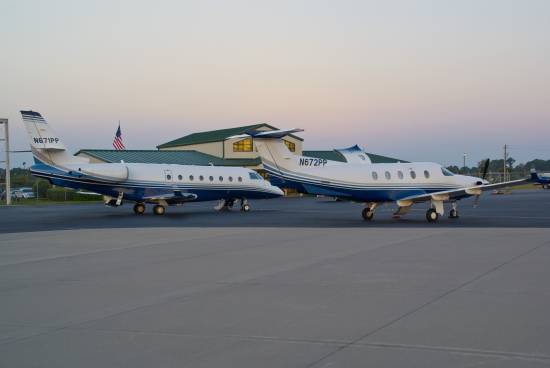 Live Oak Bank's fleet of corporate aircraft, a Pilatus and a Gulfstream.