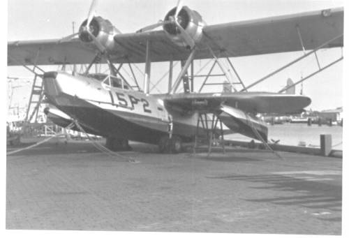 U.S. Navy P2Y-2 aircraft on dock at U.S. Naval Academy in 1939.