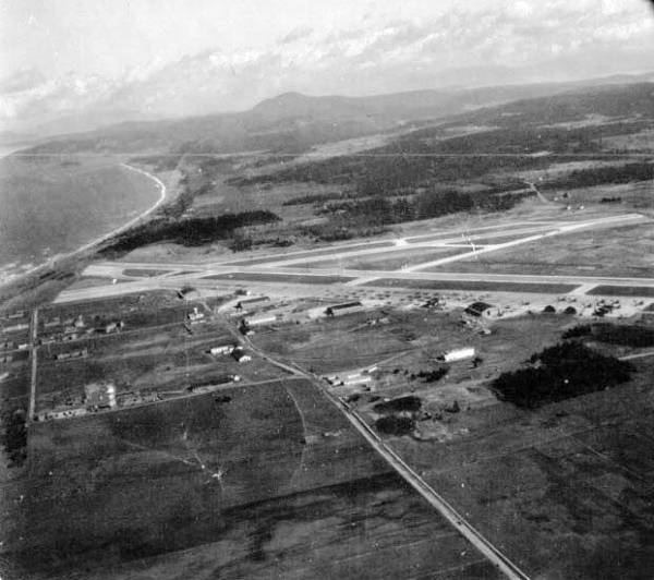 Fairchild K-20 photo of Ault Field at NAS Whidbey Island about 1946. Likely taken from PB4Y-2 aircraft of VP-120.