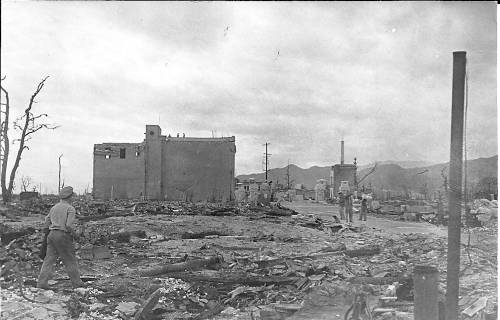 Nagasaki, after the Bomb. The USS Edison, DD-439, on its immediate postwar duty cruise, puts in at Nagasaki.