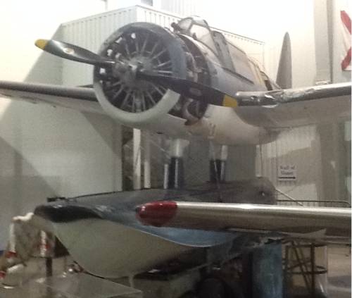 An OS2U Kingfisher floatplane on display aboard the USS Alabama at Mobile Alabama.