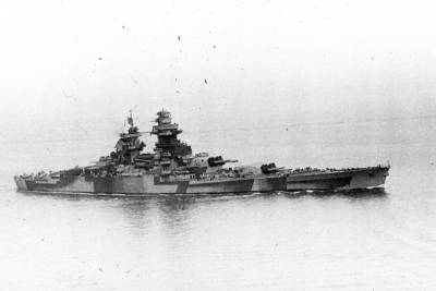 French battleship Richelieu. Sister ship of Jean Bart. This is what TORCH participants would have seen if Jean Bart had been able to put to sea.