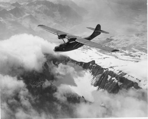 A PBY flies the Aleutian Island Chain