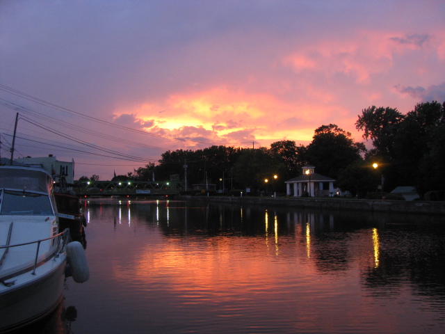 A view taken while moored on the Erie Canal at Spencerport New York at dusk.