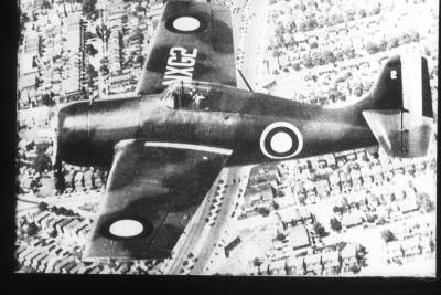 The U.S. Navy F4F Wildcat in British RAF markings. 